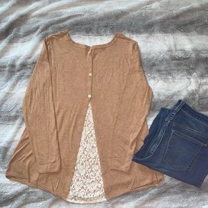 Beige Sweater with Lace Peekaboo in Back